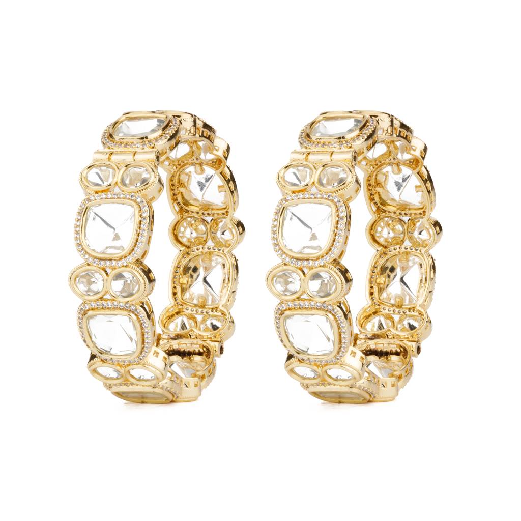 Gold Plated Kundan With Zircon Diamond Bangles, Set Of 2 : VB109