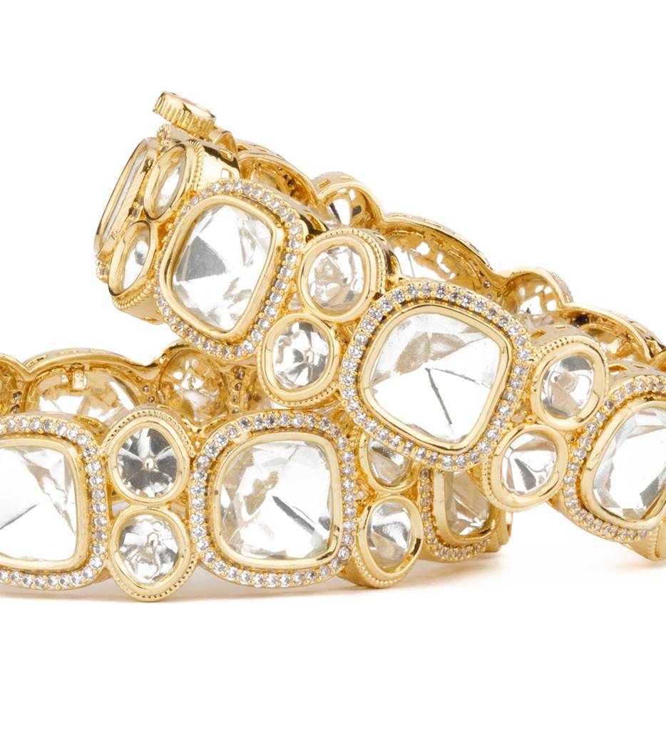 Gold Plated Kundan With Zircon Diamond Bangles, Set Of 2 : VB109