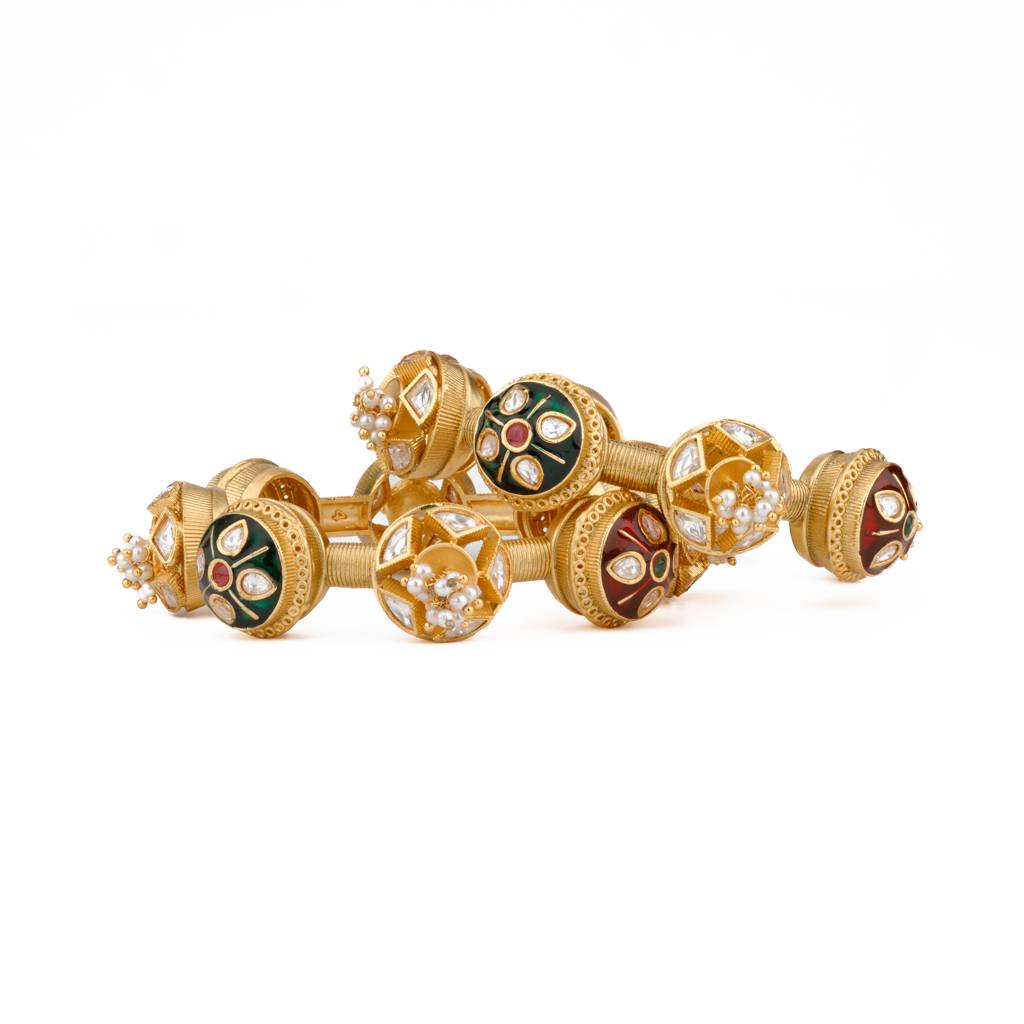 Gold Plated Kundan Studded With Red & Green Onyx Bangles, Set Of 2 : VB110