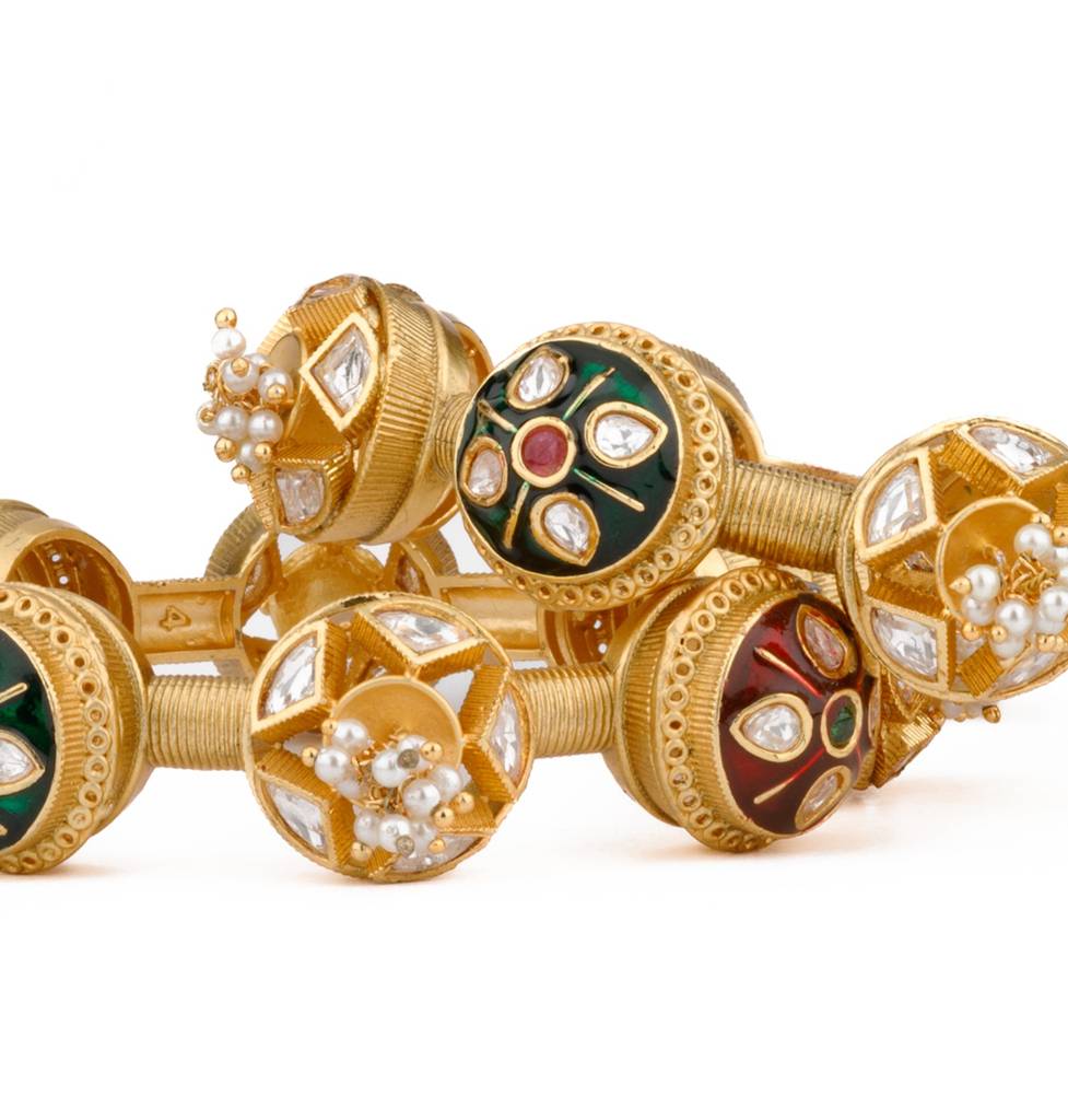 Gold Plated Kundan Studded With Red & Green Onyx Bangles, Set Of 2 : VB110