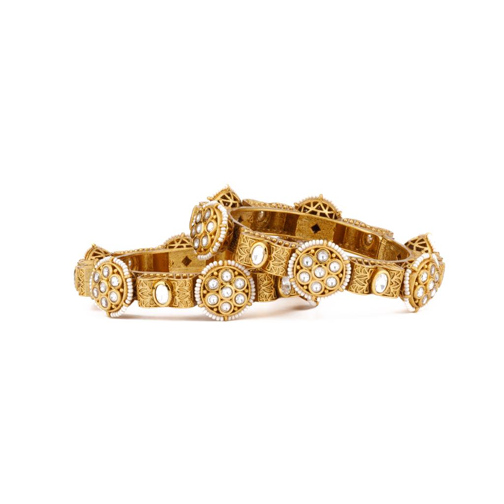 Gold Plated Kundan & Pearls Bangles, Set Of 2. : VB111