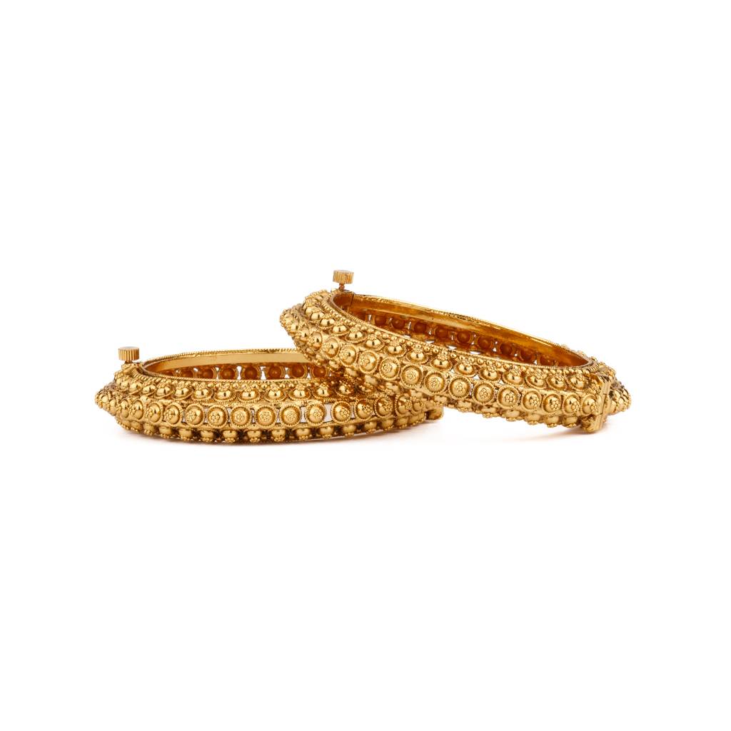 Gold Plated Screw Openable Temple Bangles Set Of 2. : VB134
