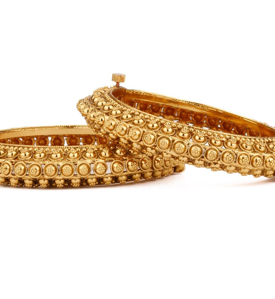 Gold Plated Screw Openable Temple Bangles Set Of 2. : VB134