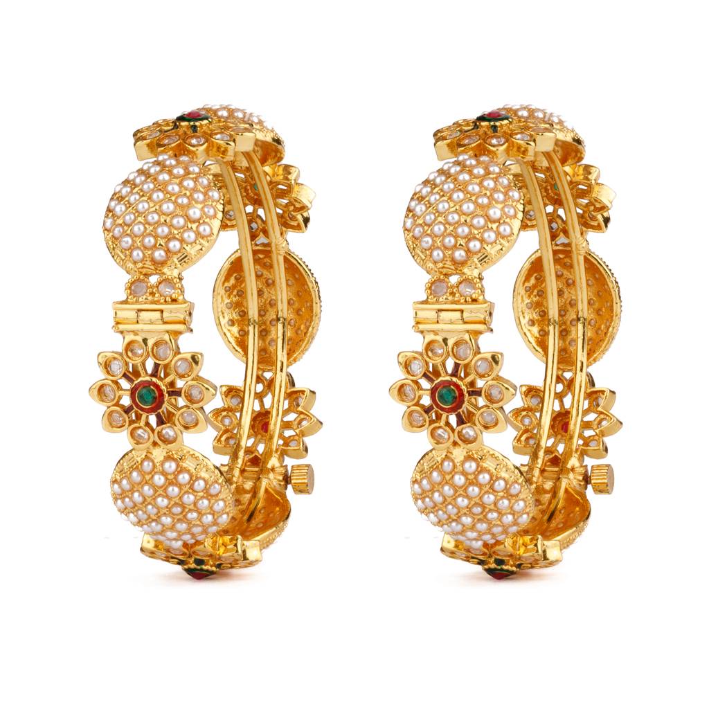 Gold Plated Pearls Studded Openable Bangles, Set Of 2 : VB141