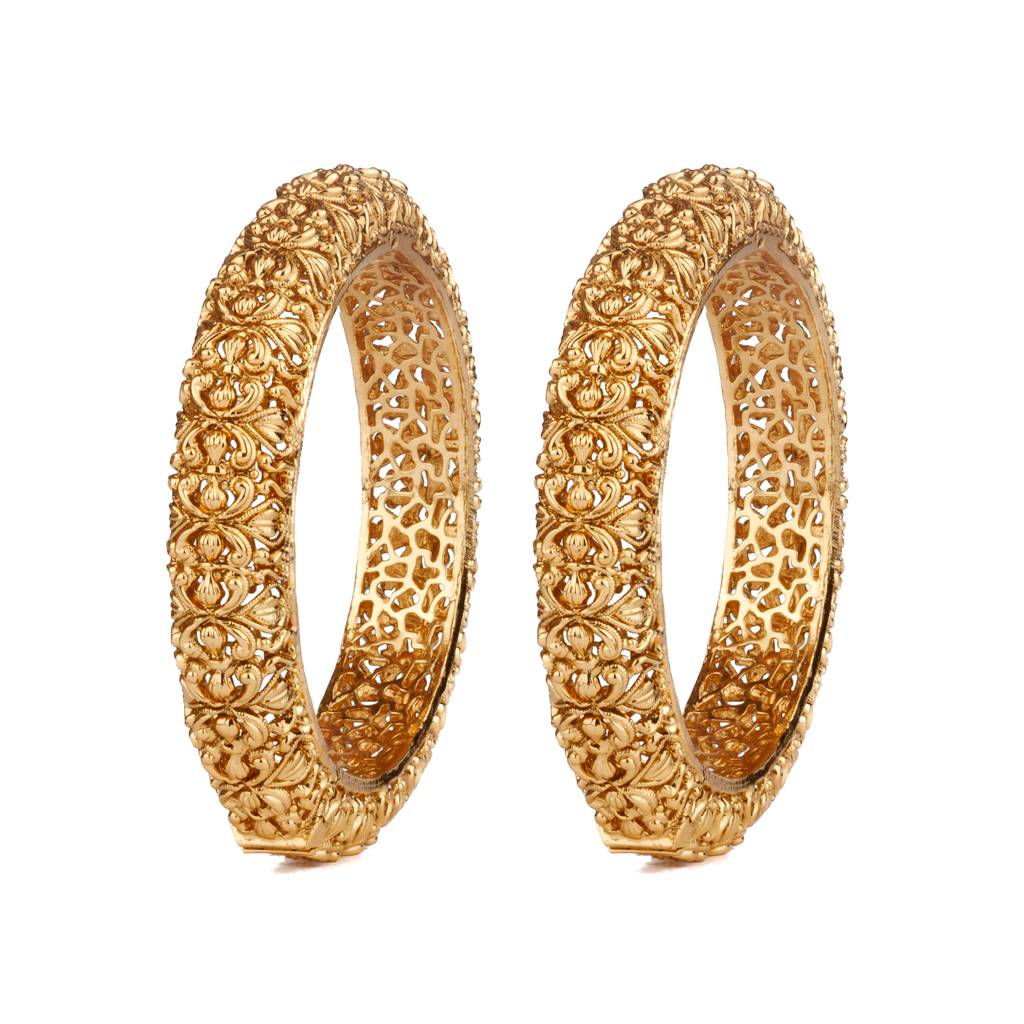Gold Plated Screw Openable Temple Bangles Set Of 2 : VB145