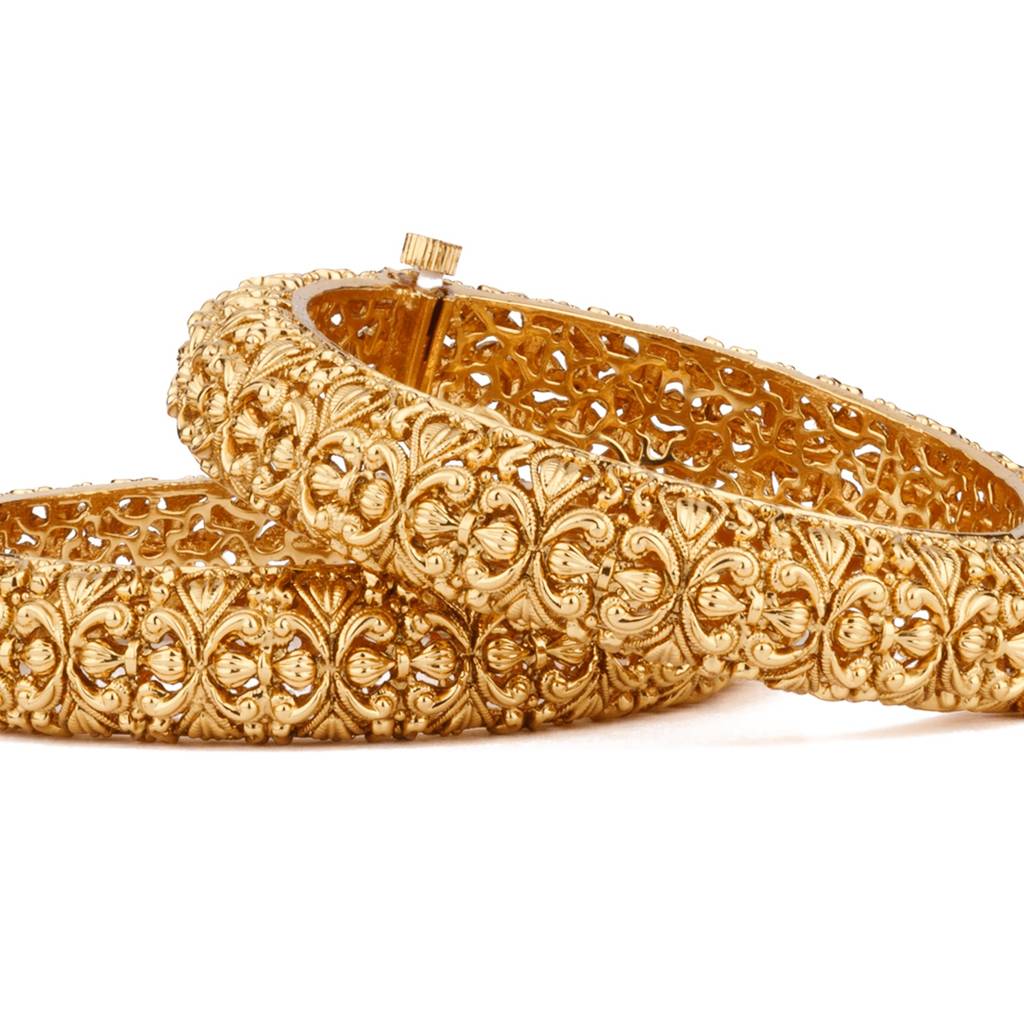 Gold Plated Screw Openable Temple Bangles Set Of 2 : VB145