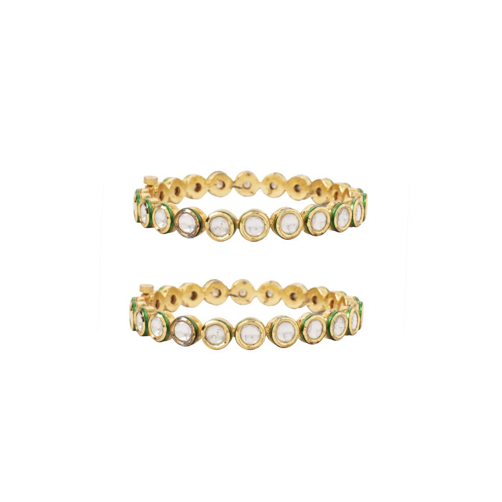 Gold Plated Kundan Polki Meenakari Screw Openable Bangles, Set Of 2 : VB306