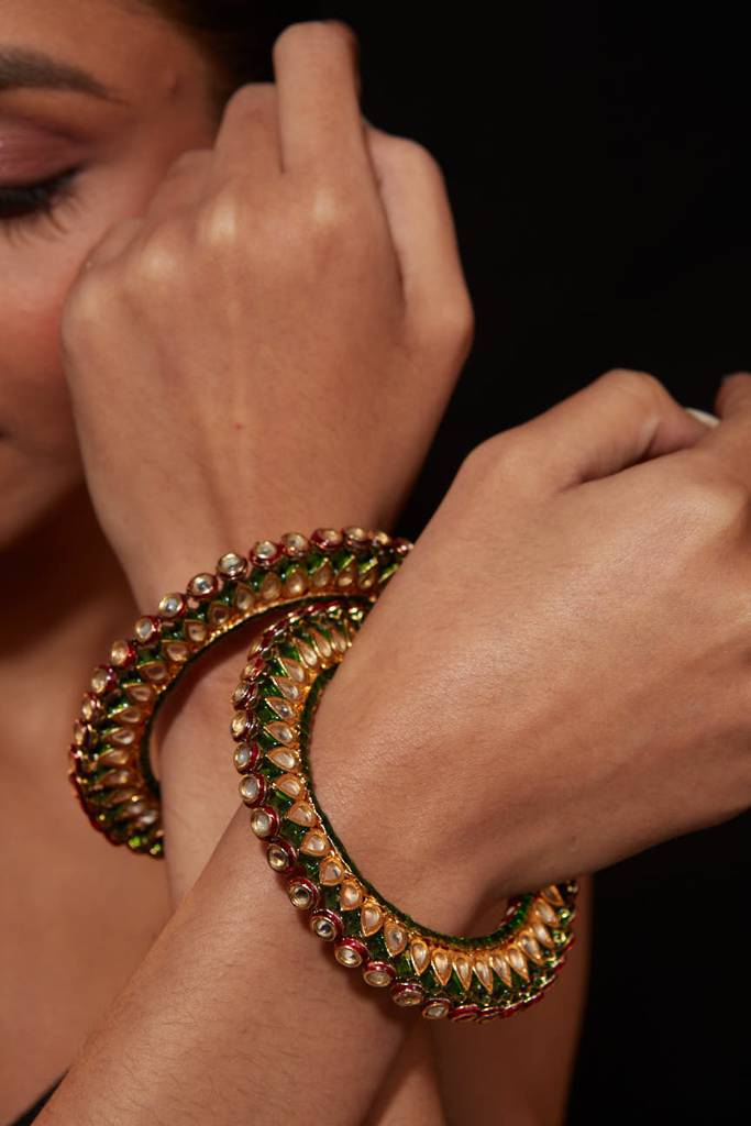 Gold Plated Meenakari Kundan Studded Screw Openable Bangles, Set Of 2 : VB329