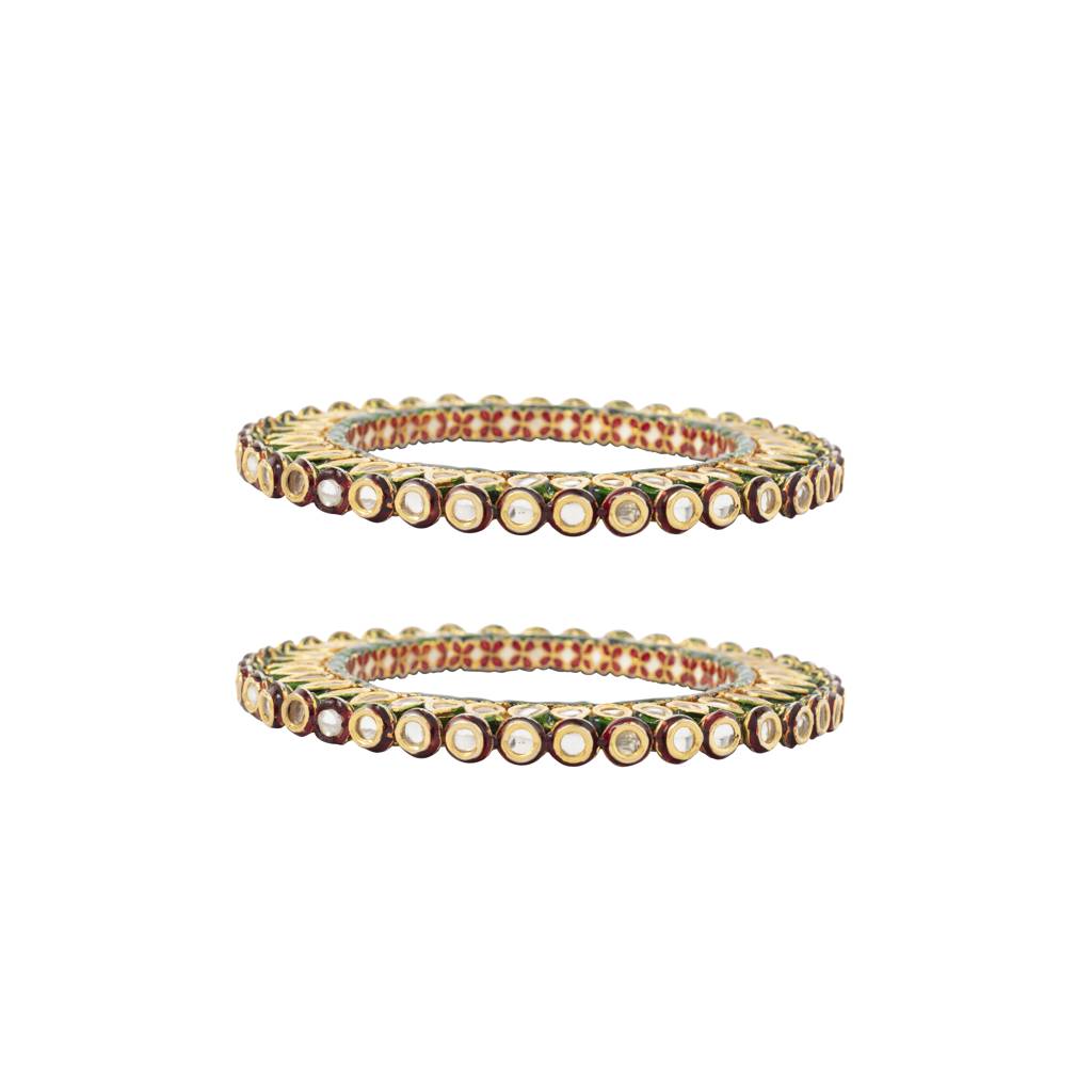 Gold Plated Meenakari Kundan Studded Screw Openable Bangles, Set Of 2 : VB329
