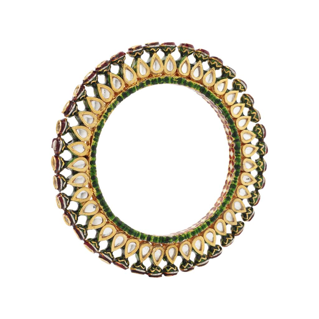 Gold Plated Meenakari Kundan Studded Screw Openable Bangles, Set Of 2 : VB329
