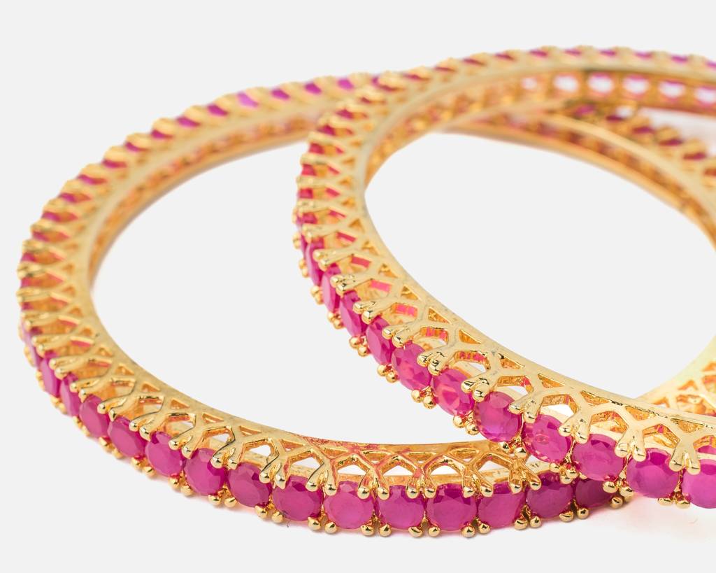 Vivinia By Vidhi Mehra Zia Gold Plated Pinkwomens Zircon Pair Of Bangles -Vb426 : VB426