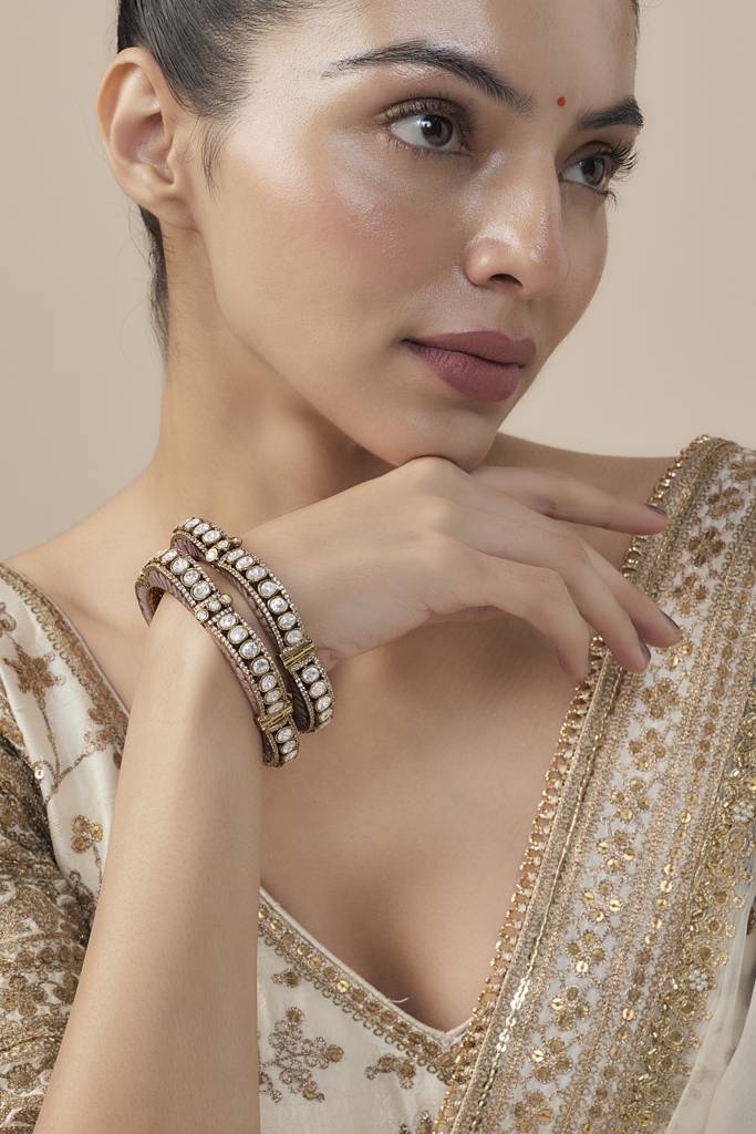 Vivinia By Vidhi Mehra Florence Gold Plated Pink Womens Kundan, Polki Pair Of Bangles -Vb623 : VB623