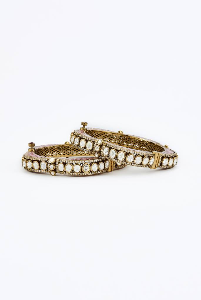 Vivinia By Vidhi Mehra Florence Gold Plated Pink Womens Kundan, Polki Pair Of Bangles -Vb623 : VB623
