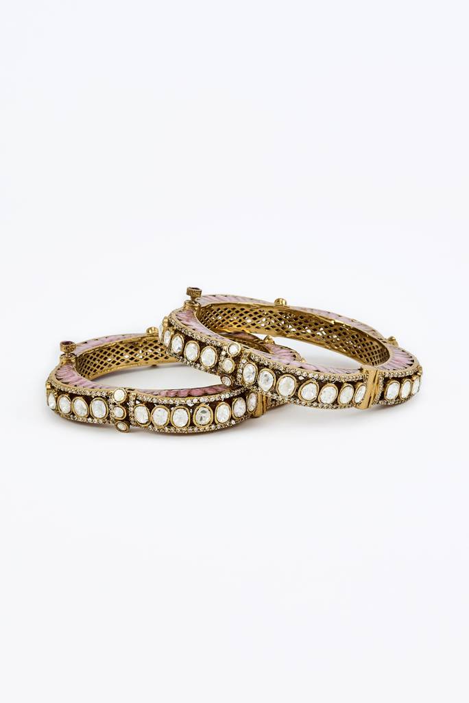 Vivinia By Vidhi Mehra Florence Gold Plated Pink Womens Kundan, Polki Pair Of Bangles -Vb623 : VB623