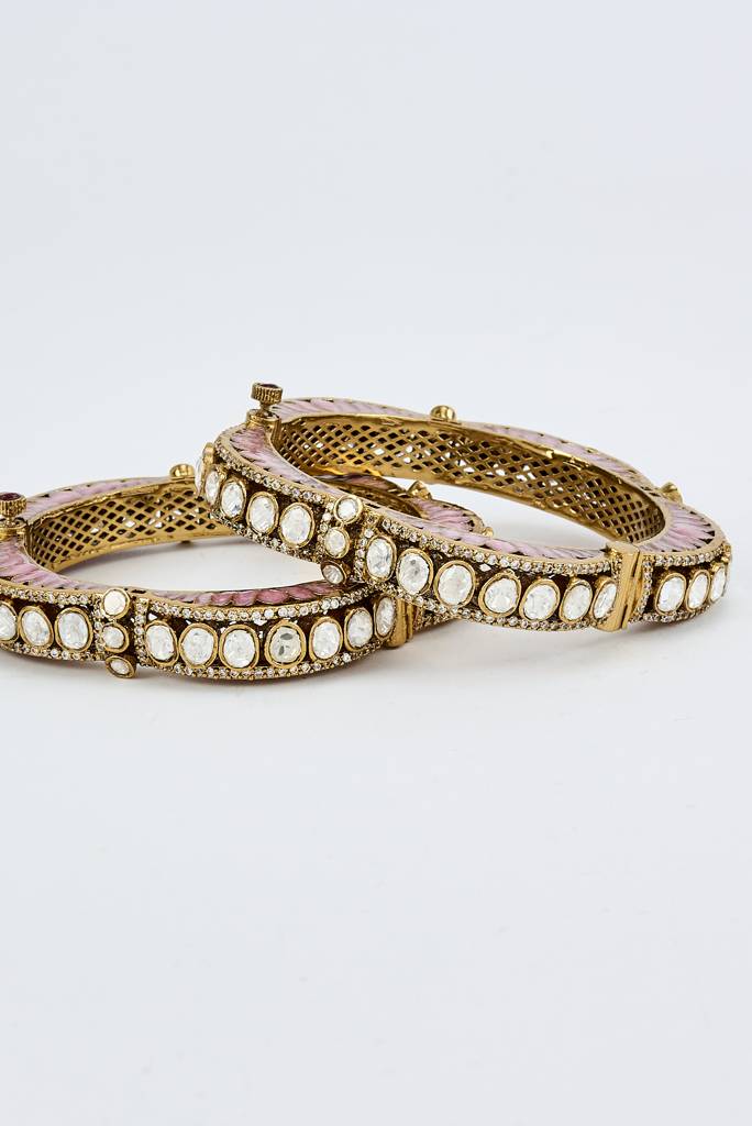 Vivinia By Vidhi Mehra Florence Gold Plated Pink Womens Kundan, Polki Pair Of Bangles -Vb623 : VB623