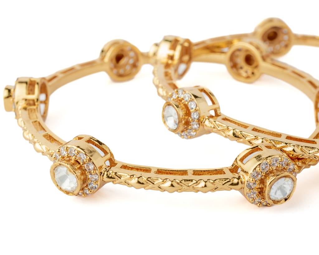 Vivinia By Vidhi Mehra Florence Gold Plated Womens Kundan, Polki Pair Of Bangles -Vb625 : VB625
