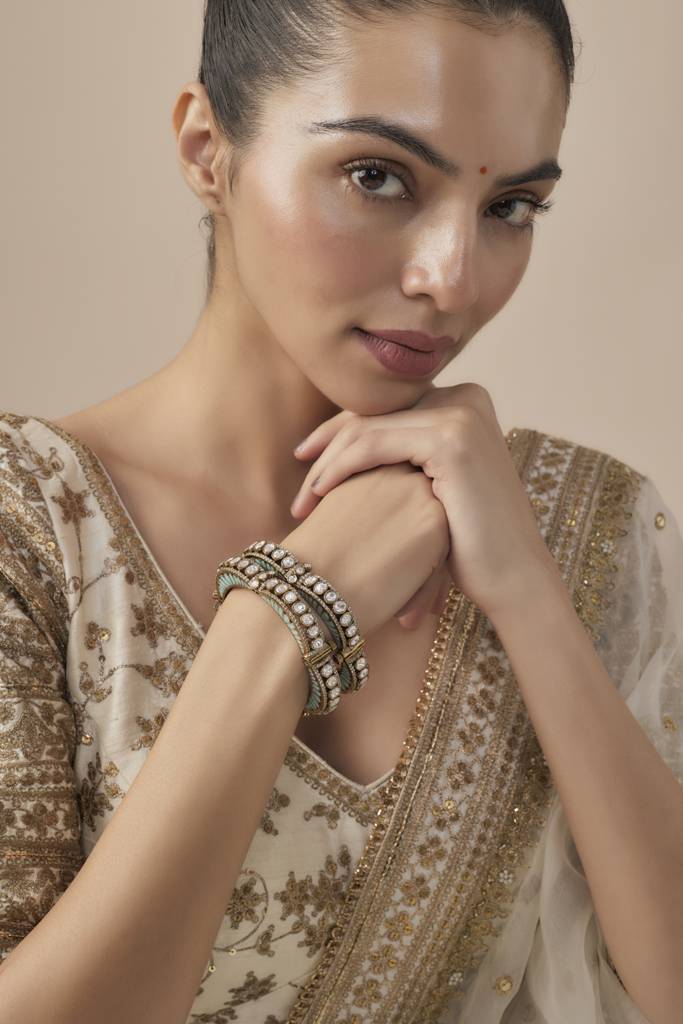 Vivinia By Vidhi Mehra Florence Gold Plated Green Womens Kundan, Polki Pair Of Bangles -Vb627 : VB627