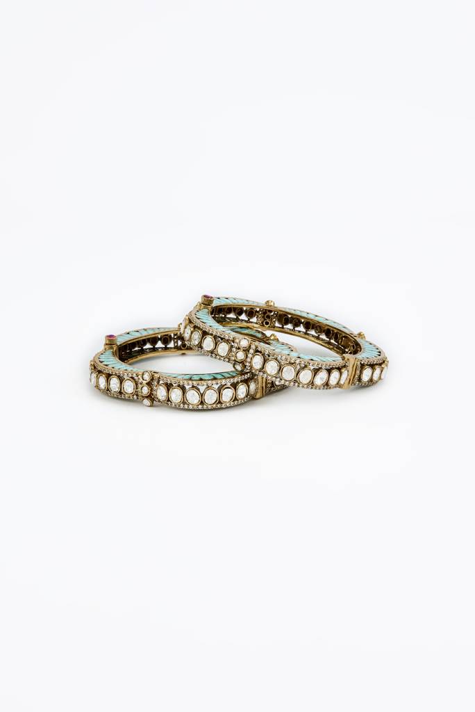 Vivinia By Vidhi Mehra Florence Gold Plated Green Womens Kundan, Polki Pair Of Bangles -Vb627 : VB627