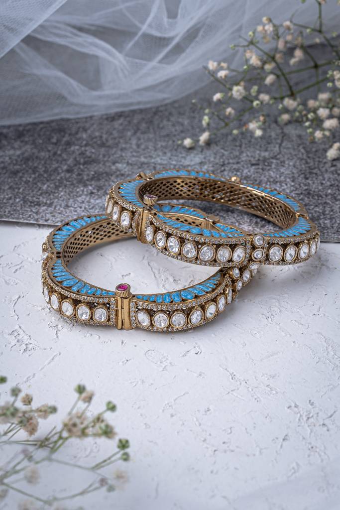 Vivinia By Vidhi Mehra Florence Gold Plated Green Womens Kundan, Polki Pair Of Bangles -Vb627 : VB627