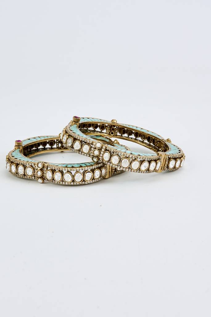Vivinia By Vidhi Mehra Florence Gold Plated Green Womens Kundan, Polki Pair Of Bangles -Vb627 : VB627