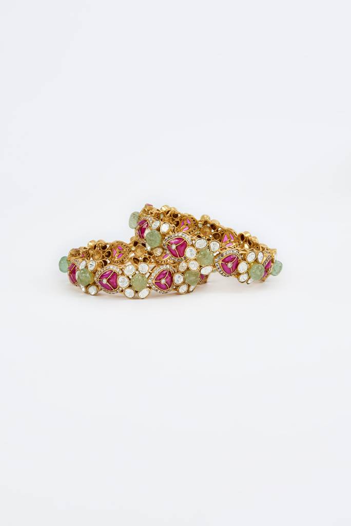 Vivinia By Vidhi Mehra Antara Gold Plated Multicolored Womens Kundan, Polki Pair Of Bangles -Vb628 : VB628