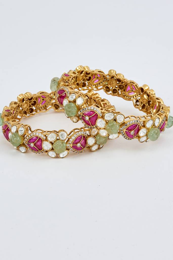 Vivinia By Vidhi Mehra Antara Gold Plated Multicolored Womens Kundan, Polki Pair Of Bangles -Vb628 : VB628