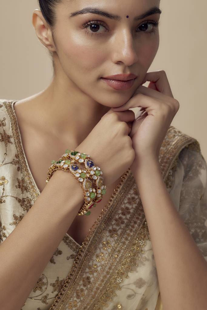 Vivinia By Vidhi Mehra Antara Gold Plated Multicolored Womens Kundan, Polki Pair Of Bangles -Vb629 : VB629