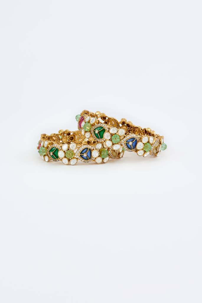 Vivinia By Vidhi Mehra Antara Gold Plated Multicolored Womens Kundan, Polki Pair Of Bangles -Vb629 : VB629
