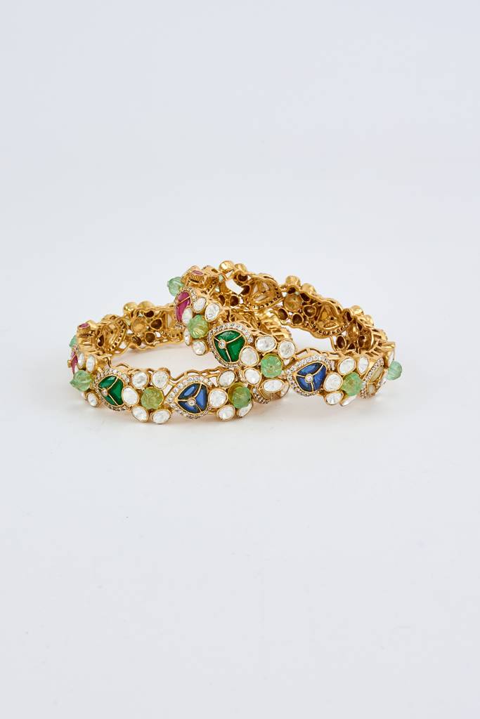 Vivinia By Vidhi Mehra Antara Gold Plated Multicolored Womens Kundan, Polki Pair Of Bangles -Vb629 : VB629