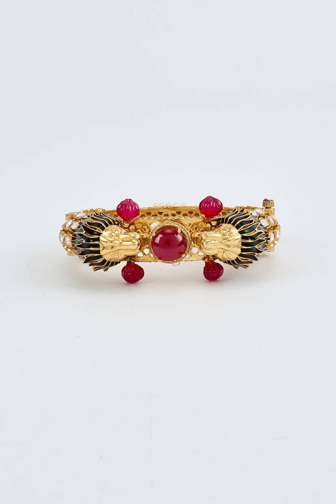 Vivinia By Vidhi Mehra Florence Gold Plated Red Womens Kundan, Polki Kadas (Freesize)-Vb630 : VB630