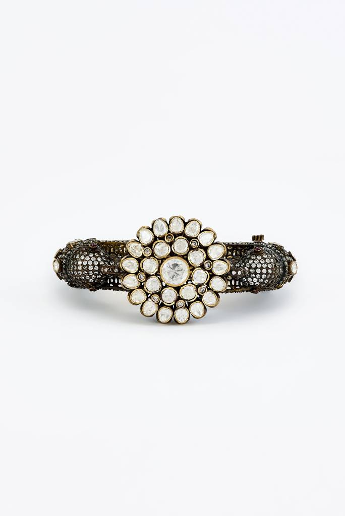 Vivinia By Vidhi Mehra Florence Silver Plated Black Womens Zircon Kadas (Freesize)-Vb632 : VB632