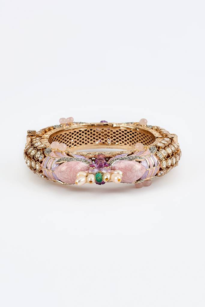 Vivinia By Vidhi Mehra Florence Gold Plated Pink Womens Kundan, Polki Kadas (Freesize)-Vb634 : VB634
