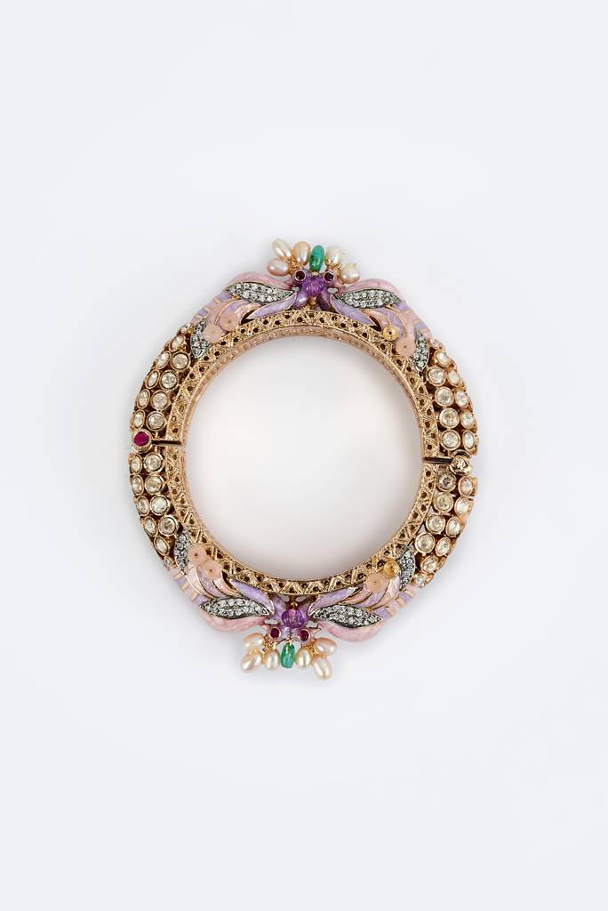 Vivinia By Vidhi Mehra Florence Gold Plated Pink Womens Kundan, Polki Kadas (Freesize)-Vb634 : VB634