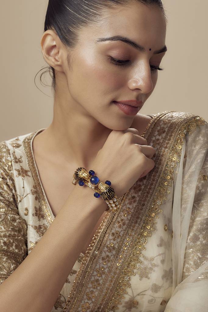 Vivinia By Vidhi Mehra Florence Gold Plated Blue Womens Kundan, Polki Kadas (Freesize)-Vb635 : VB635