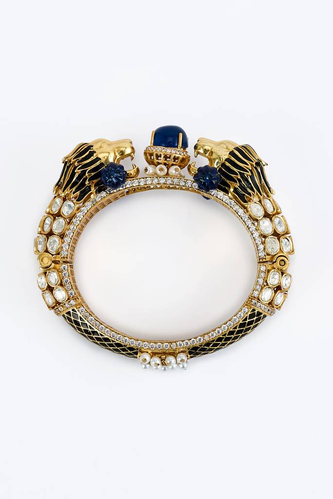 Vivinia By Vidhi Mehra Florence Gold Plated Blue Womens Kundan, Polki Kadas (Freesize)-Vb635 : VB635
