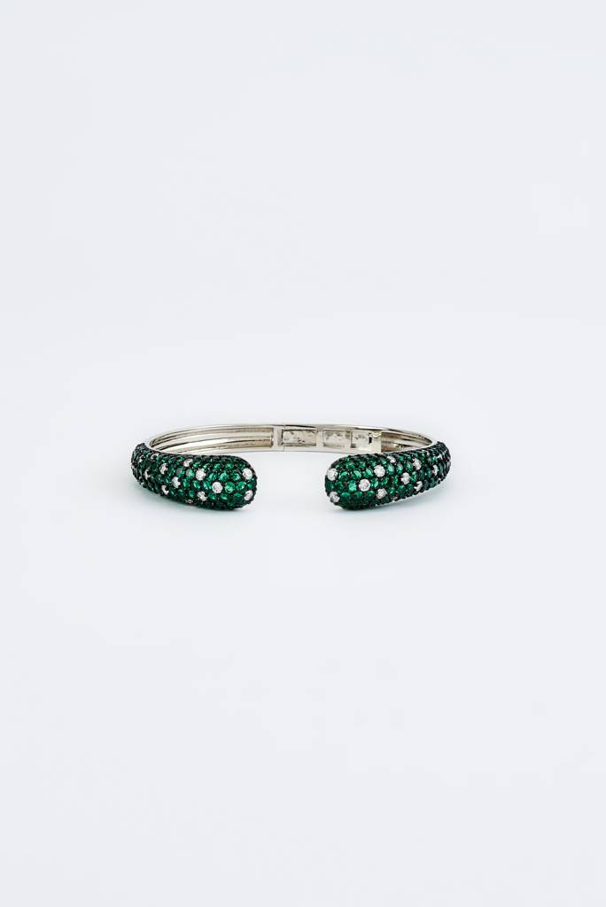 Vivinia By Vidhi Mehra Zia Silver Plated Green Womens Zircon Kadas (Freesize)-Vb639 : VB639