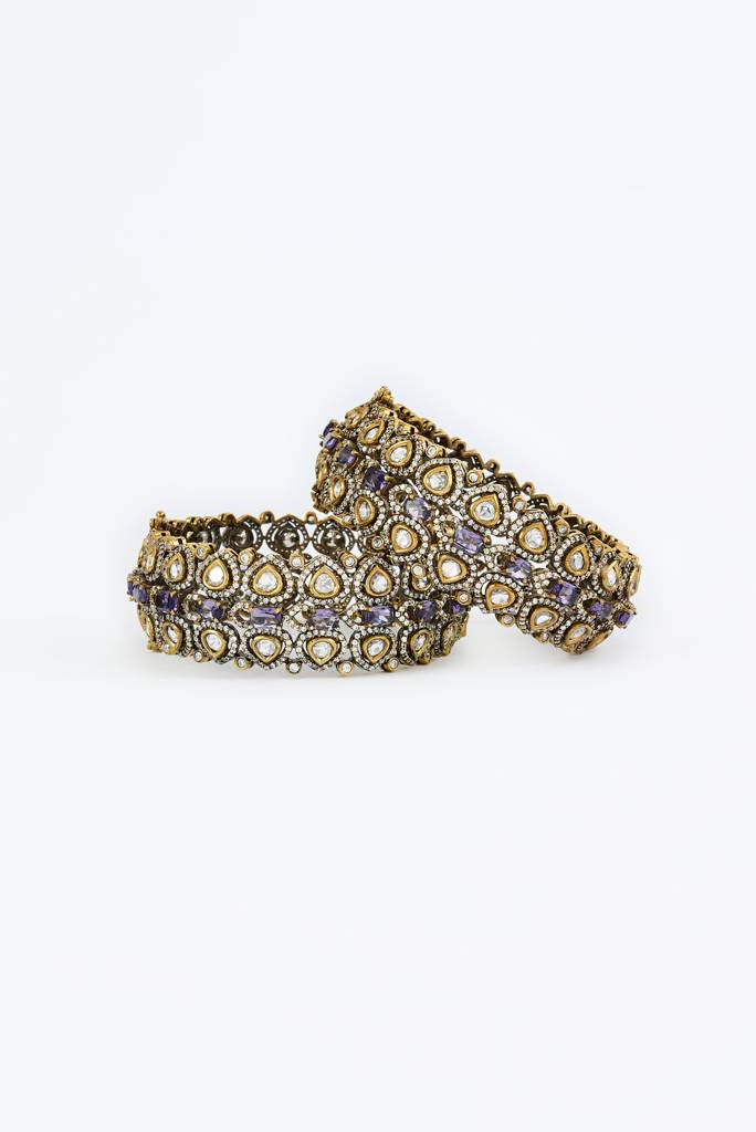 Vivinia By Vidhi Mehra Florence Gold Plated Purple Womens Kundan, Polki Pair Of Bangles -Vb643 : VB643