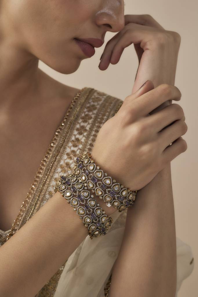Vivinia By Vidhi Mehra Florence Gold Plated Purple Womens Kundan, Polki Pair Of Bangles -Vb643 : VB643