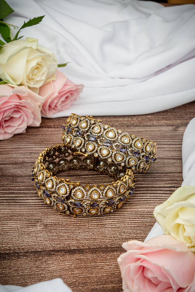 Vivinia By Vidhi Mehra Florence Gold Plated Purple Womens Kundan, Polki Pair Of Bangles -Vb643 : VB643
