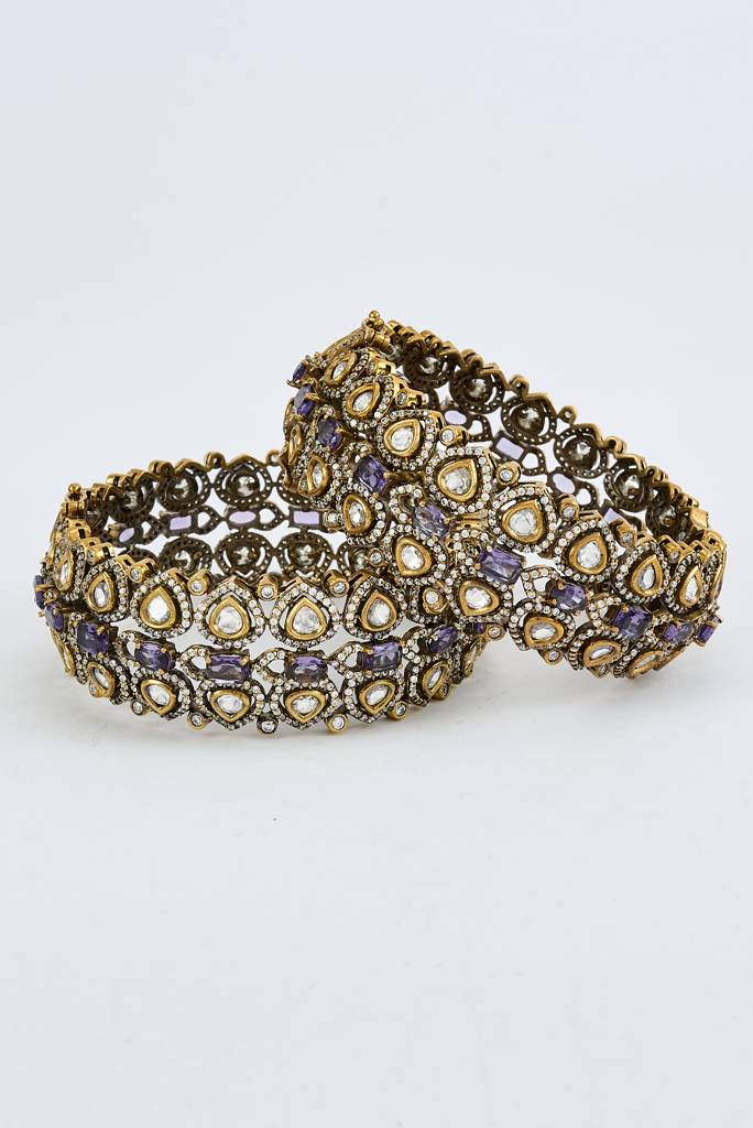 Vivinia By Vidhi Mehra Florence Gold Plated Purple Womens Kundan, Polki Pair Of Bangles -Vb643 : VB643