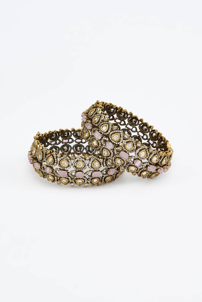 Vivinia By Vidhi Mehra Florence Gold Plated Pink Womens Kundan, Polki Pair Of Bangles -Vb644 : VB644