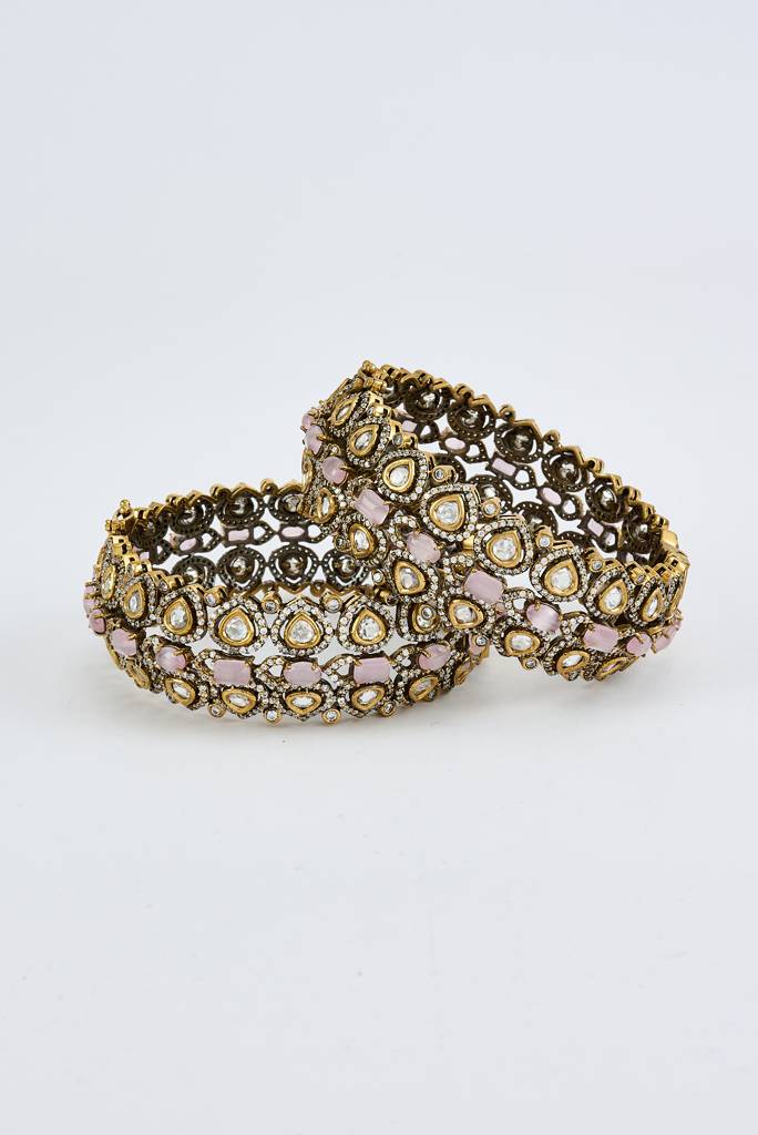 Vivinia By Vidhi Mehra Florence Gold Plated Pink Womens Kundan, Polki Pair Of Bangles -Vb644 : VB644