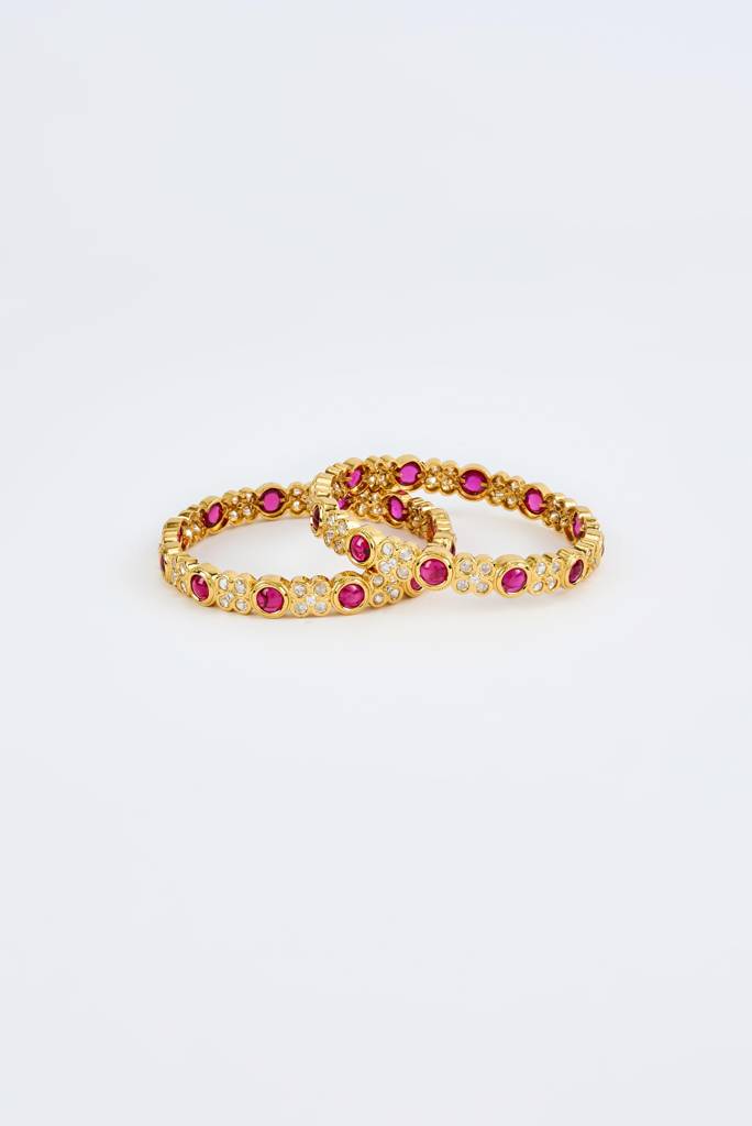 Vivinia By Vidhi Mehra Saadgi Gold Plated Pink Womens Kundan, Polki Pair Of Bangles -Vb645 : VB645