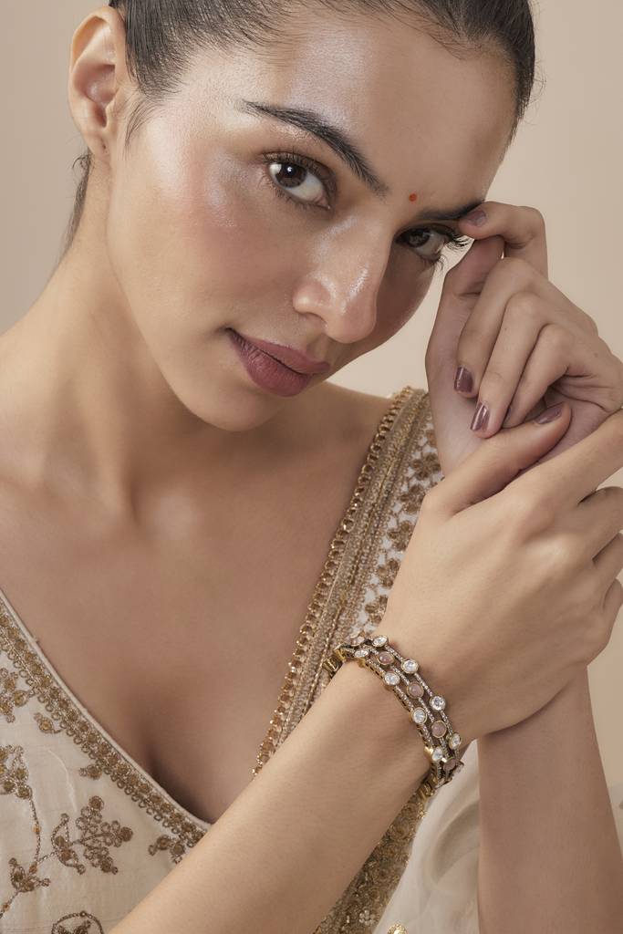 Vivinia By Vidhi Mehra Burgundy Gold Plated Pink Womens Kundan, Polki Kadas -Vb654 : VB654