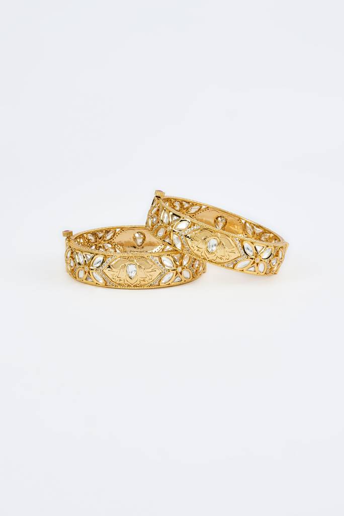 Vivinia By Vidhi Mehra Saadgi Gold Plated White Womens Kundan, Polki Pair Of Bangles -Vb655 : VB655