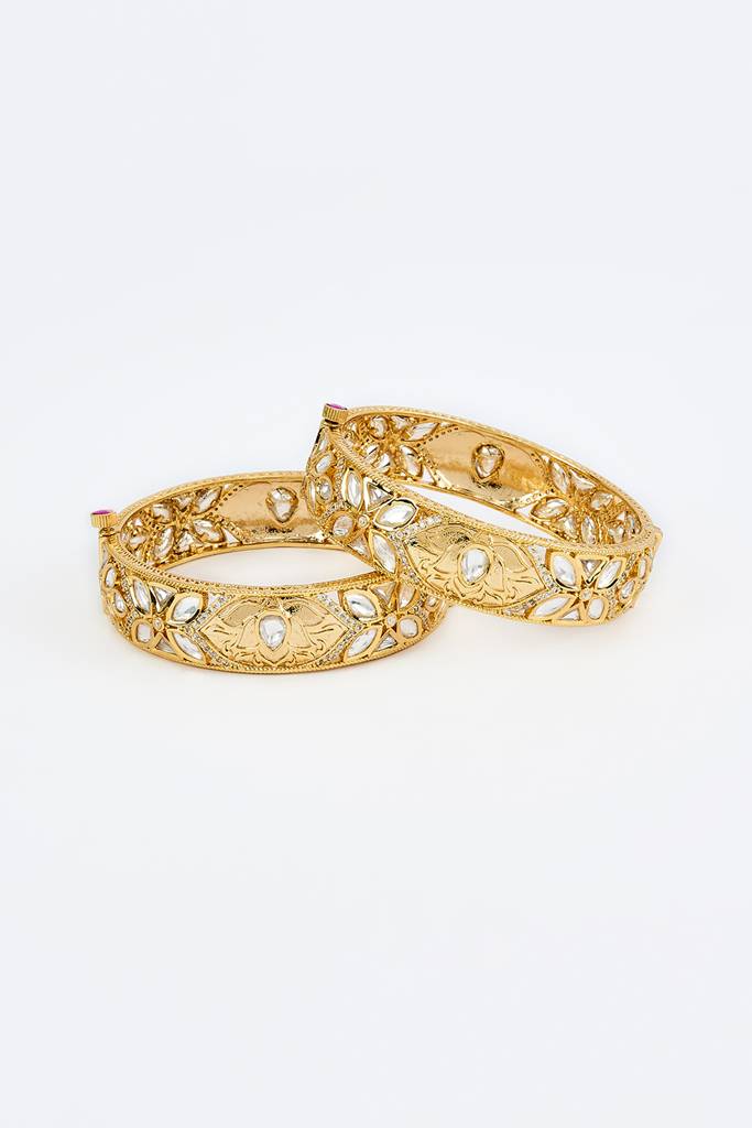 Vivinia By Vidhi Mehra Saadgi Gold Plated White Womens Kundan, Polki Pair Of Bangles -Vb655 : VB655