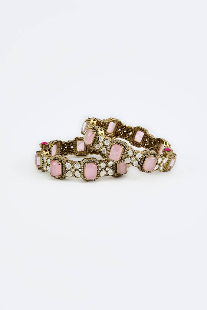 Vivinia By Vidhi Mehra Florence Gold Plated Pink Womens Zircon Pair Of Bangles -Vb661 : VB661