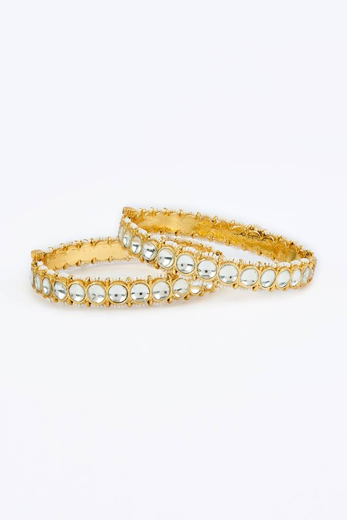 Vivinia By Vidhi Mehra Saadgi Gold Plated White Womens Kundan, Polki Pair Of Bangles -Vb663 : VB663