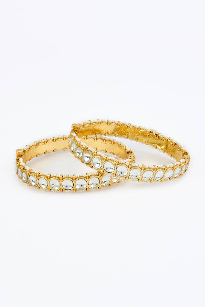 Vivinia By Vidhi Mehra Saadgi Gold Plated White Womens Kundan, Polki Pair Of Bangles -Vb663 : VB663