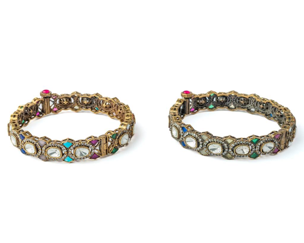 Vivinia By Vidhi Mehra Gold Plated Multicolored Womens Kundan, Polki Pair Of Bangles-Vb664 : VB664